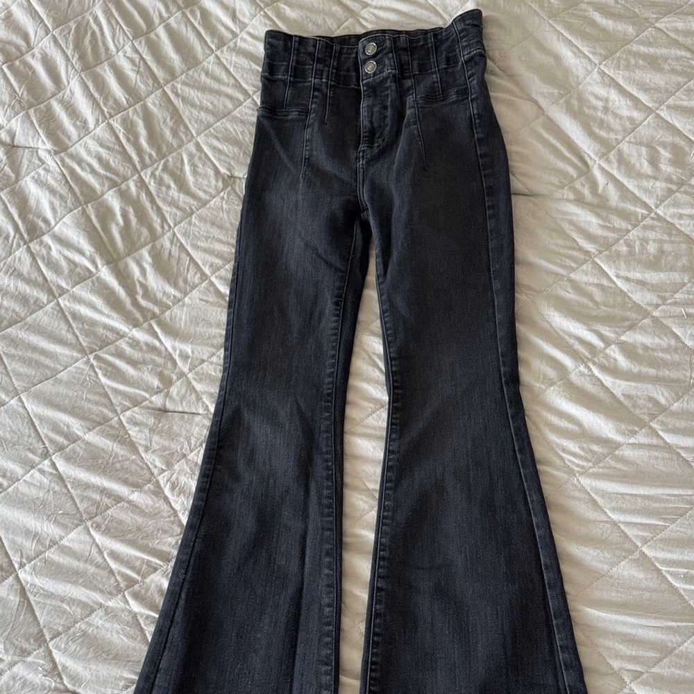 WE THE FREE High Waisted Black Flared Jeans